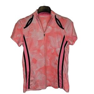 Tail White Label Womens Shirt Small Pink Black Short Sleeve Peep Shoulder
